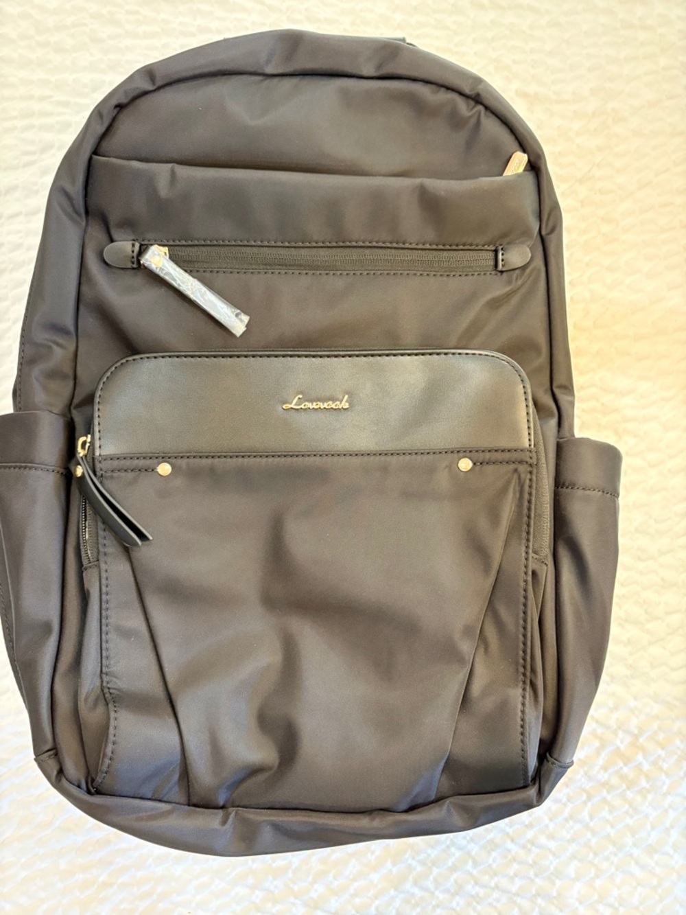 Lovevook New Black Nylon Backpack Gold toned metal Pockets Galore Very Versatile